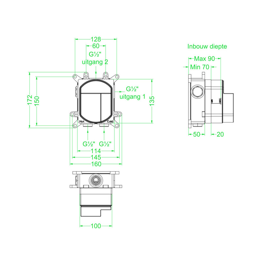 Inbouwbox IVY tbv Inbouwthermostaat 2-weg Stop-Omstel Donker Blauw