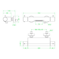 Badthermostaatkraan IVY Bond Opbouw Omstel Met Cascade Uitloop Met Omstel Cooltouch Geborsteld Metal Black PVD