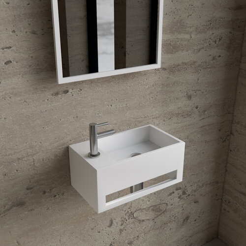 Fonteinset BWS Solid Surface Met Handdoekhouder Links Wit Chroom 