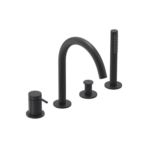 Badrandcombinatie IVY Bond 4-gats Mengkraan Met Uittrekbare Handdouche Draaibare Uitloop Mat Zwart PED 