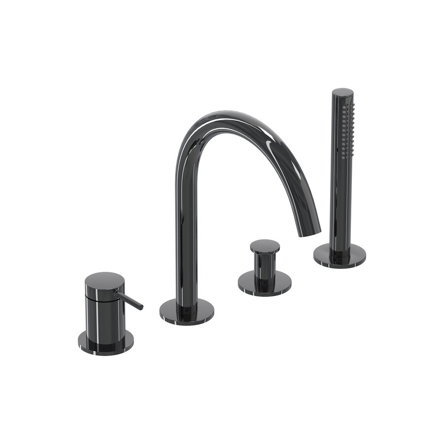 Badrandcombinatie IVY Bond 4-gats Mengkraan Met Uittrekbare Handdouche Draaibare Uitloop Zwart Chroom PVD