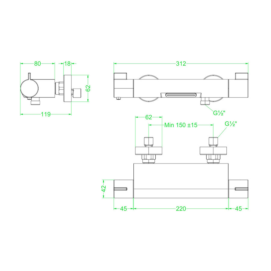 Badthermostaatkraan IVY Pact Opbouw Omstel Met Cascade Uitloop Met Omstel Cooltouch Mat Zwart PED