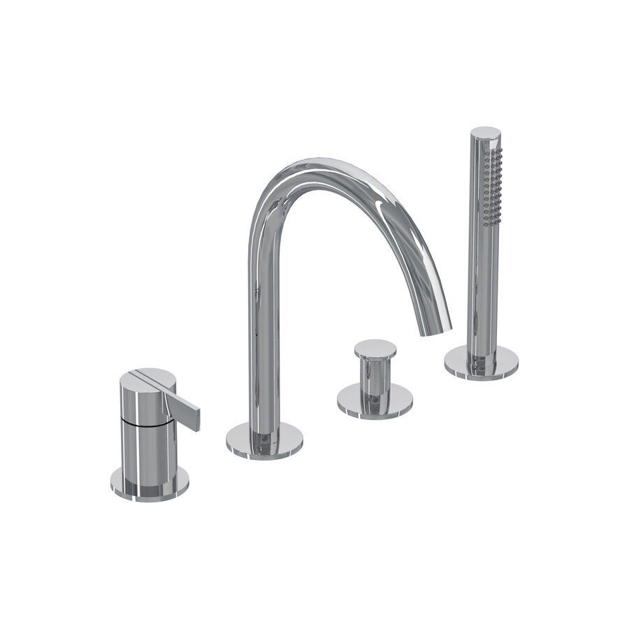 Badrandcombinatie IVY Pact 4-gats Mengkraan Met Uittrekbare Handdouche Draaibare Uitloop Chroom