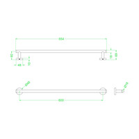 Handdoekrek IVY Enkel Wandmodel 60 cm Mat Zwart PED
