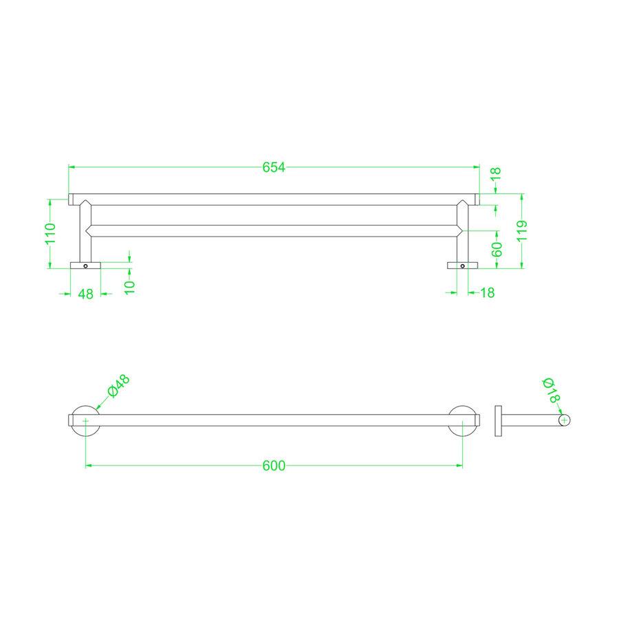 Handdoekrek IVY Dubbel Wandmodel 60 cm Geborsteld Nickel PVD