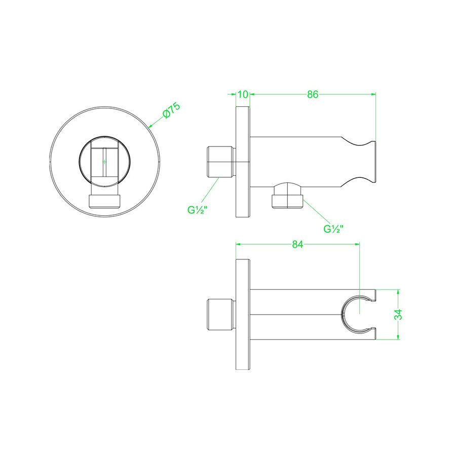 Wandsteun IVY Met Geintegreerde Wateruitlaat 1/2 Mat Zwart PED