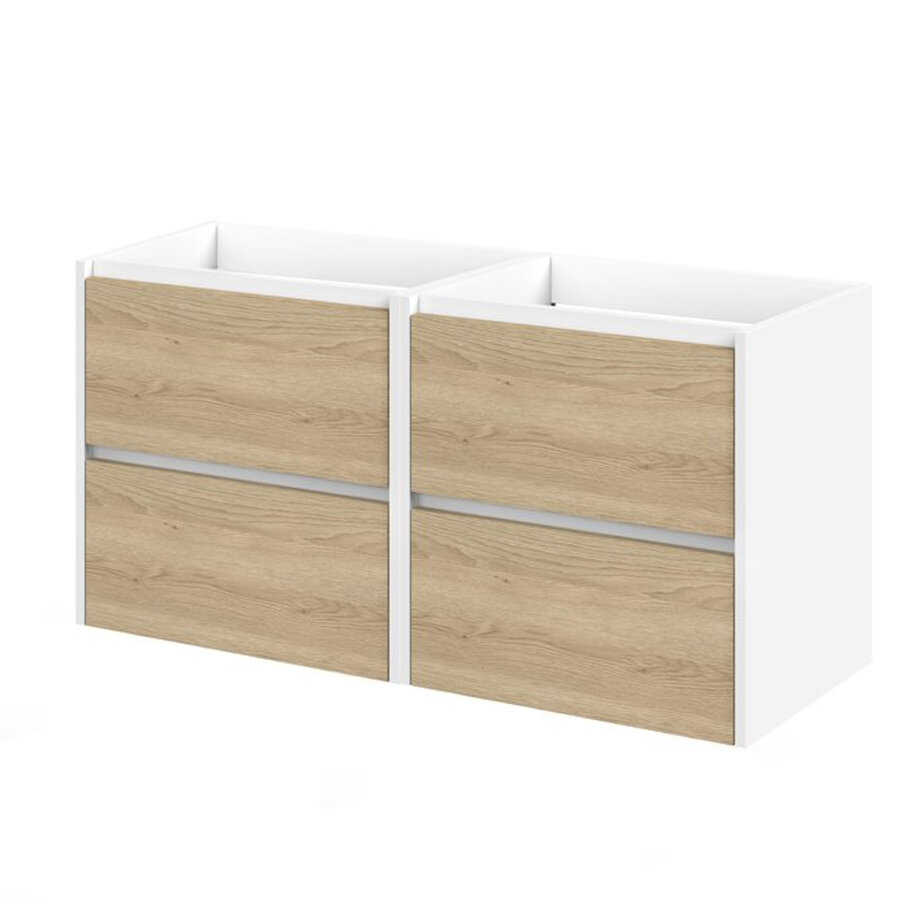 Meubelset Tiger Reverse 120 cm Met 4 Lades Natural Eik - Mat Wit incl Oval Wastafel Hoogglans Wit