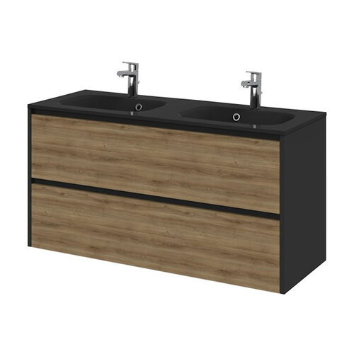 Meubelset Tiger Reverse 120 cm Met 2 Lades Chalet Eik - Mat Zwart incl Oval Wastafel Mat Zwart 