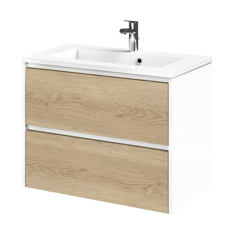 Wastafelonderkast Tiger Reverse 80 cm Naturel Eik - Mat Wit