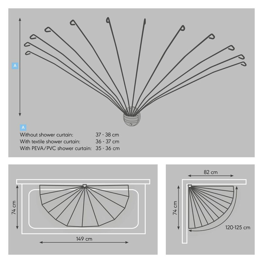 Douchegordijnstangset Sealskin Umbrella Chroom