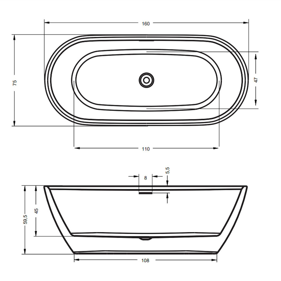 Bad Vrijstaand Riho Inspire160x75 cm Acryl Velvet Wit
