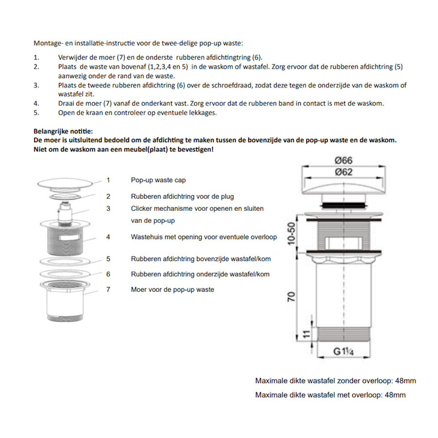 Arcqua Pop-up Waste Wastafel 1 1/4 Universeel Mat Quartz Grijs