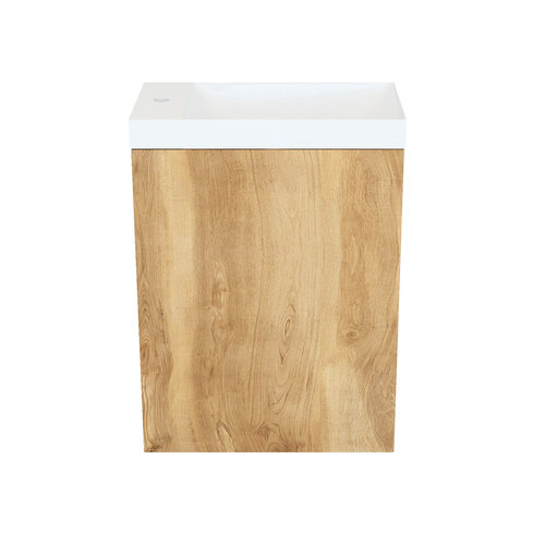 Fonteinkast Natural Oak Arcqua Luna 40x55x28 cm Incl. Fontein Glans Wit Met Overloop 