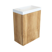 Fonteinkast Natural Oak Arcqua Luna 40x55x28 cm Incl. Fontein Mat Wit Zonder Overloop