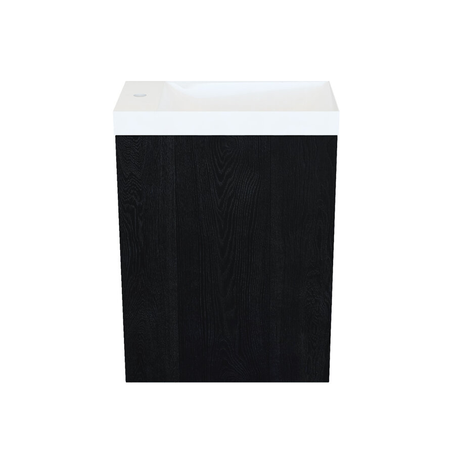 Fonteinkast Black Oak Arcqua Luna 40x55x28 cm Incl. Fontein Glans Wit Met Overloop