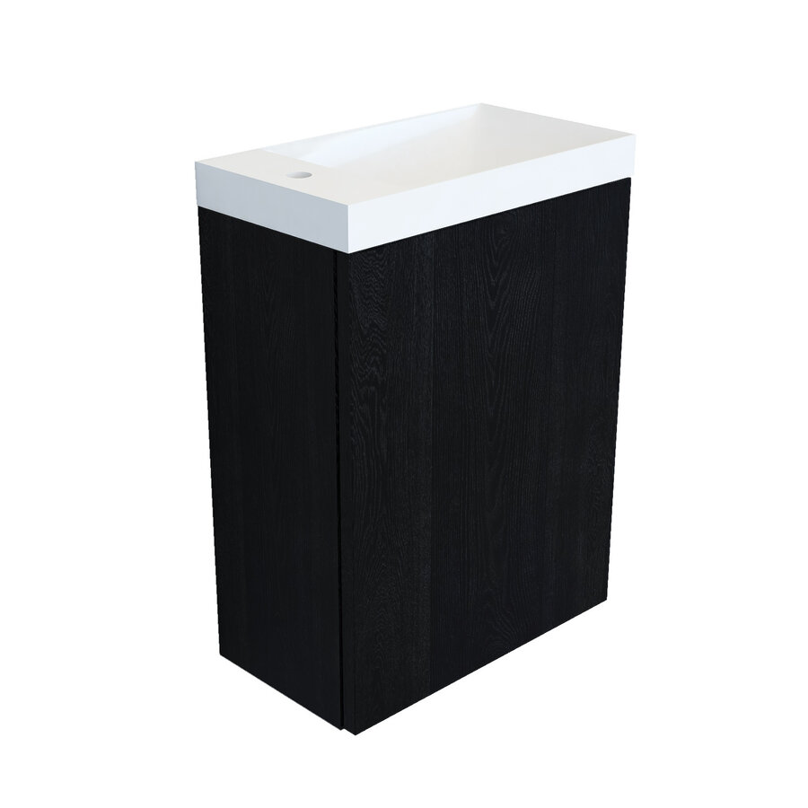 Fonteinkast Black Oak Arcqua Luna 40x55x28 cm Incl. Fontein Glans Wit Met Overloop