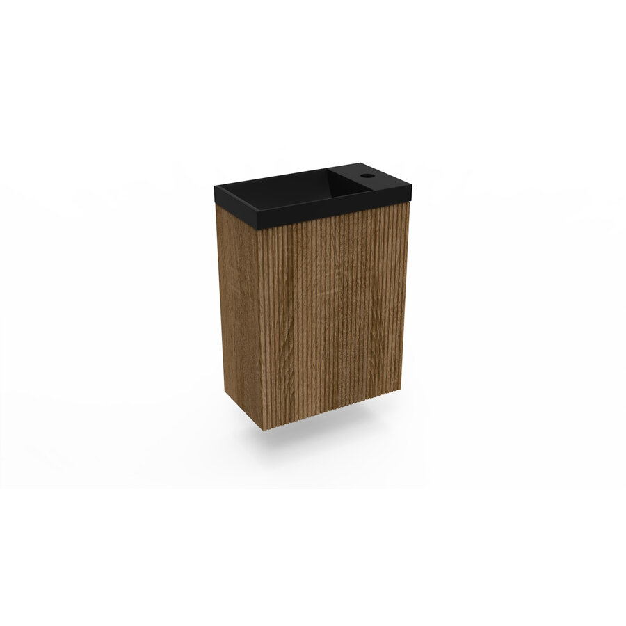Fonteinkast Cafe Oak Arcqua Ridge 40x55x28 cm Incl. Fontein Mat Zwart Zonder Overloop