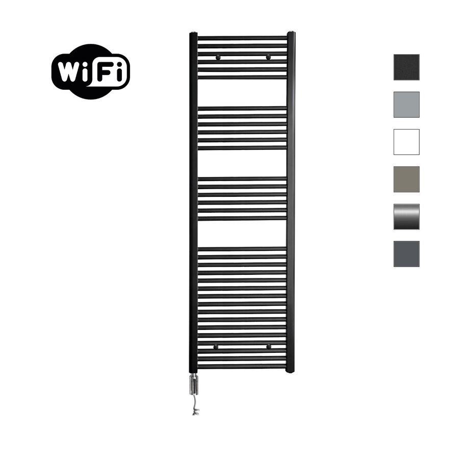 Elektrische Radiator Sanicare HWV Met Wifi 172x60 cm Mat Zwart 1127W Met Thermostaat Chroom Linksonder