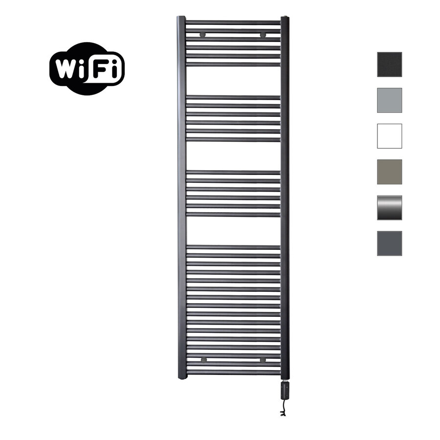 Elektrische Radiator Sanicare HWV Met Wifi 172x60 cm Gunmetal 1127W Met Thermostaat Zwart Rechtsonder