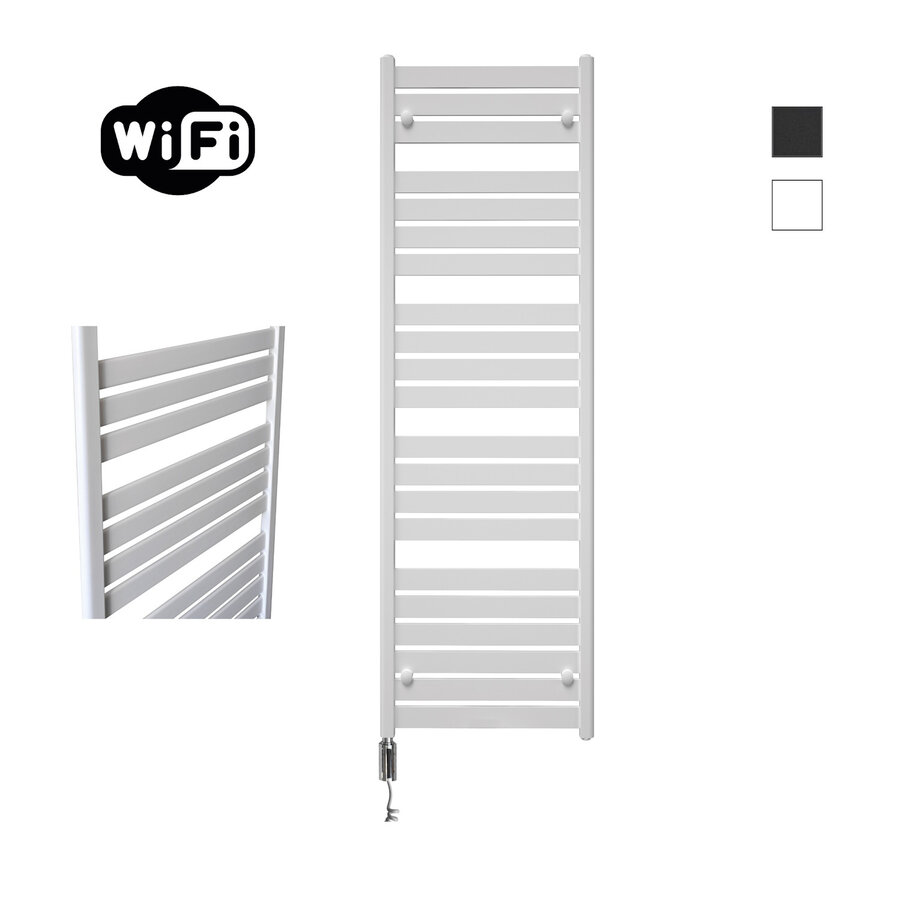 Elektrische Radiator Sanicare HWV - Moda Met Wifi 160x60 cm Mat Wit 1159W Met Thermostaat Chroom Linksonder