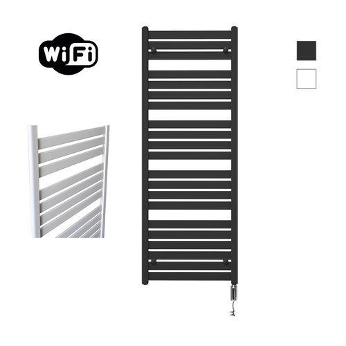 Elektrische Radiator Sanicare HWV - Moda Met Wifi 160x60 cm Mat Zwart 1159W Met Thermostaat Chroom Rechtsonder 