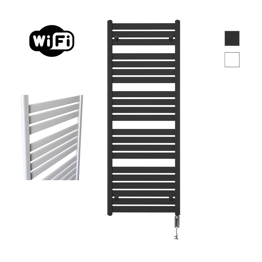 Elektrische Radiator Sanicare HWV - Moda Met Wifi 160x60 cm Mat Zwart 1159W Met Thermostaat Chroom Rechtsonder