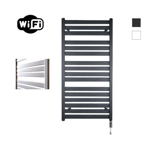 Elektrische Radiator Sanicare HWV - Moda Met Wifi 120x60 cm Mat Zwart 876W Met Thermostaat Chroom Rechtsonder 