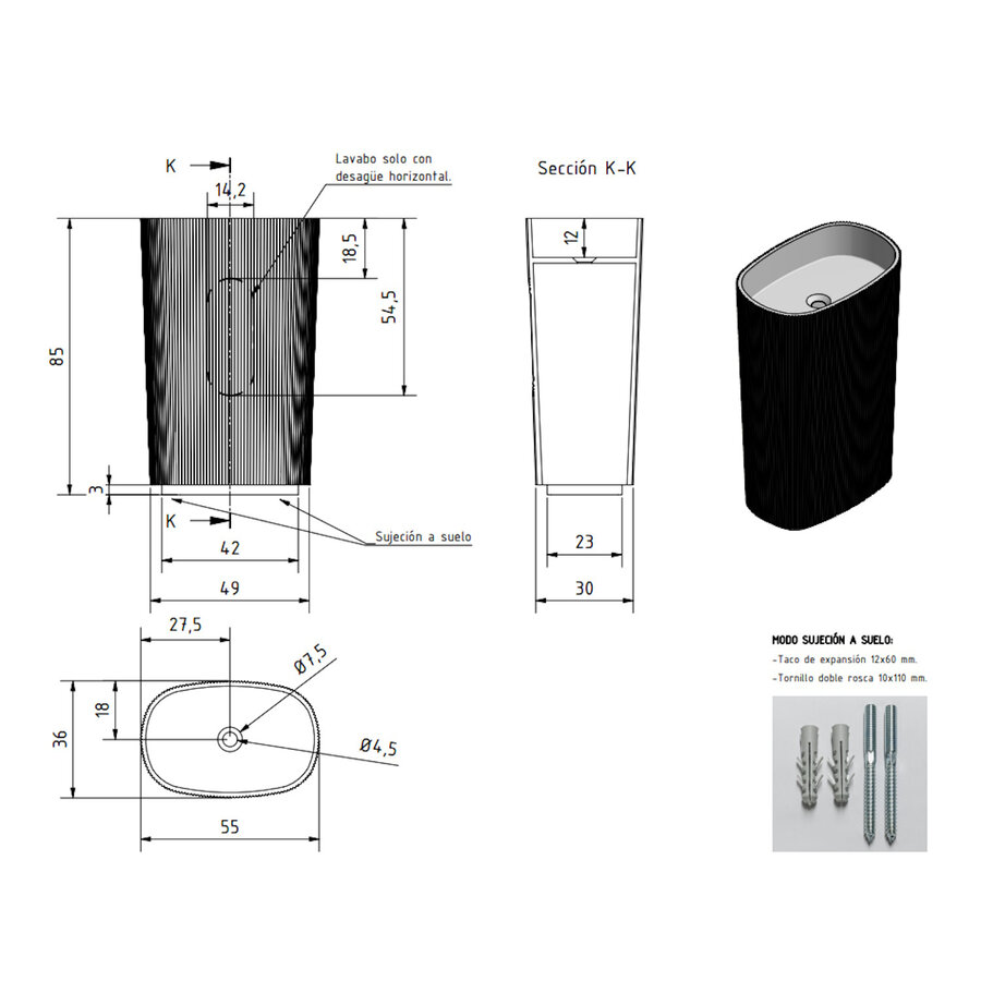 Vrijstaande Waskom Zenon Olympia 55x36 cm Oro