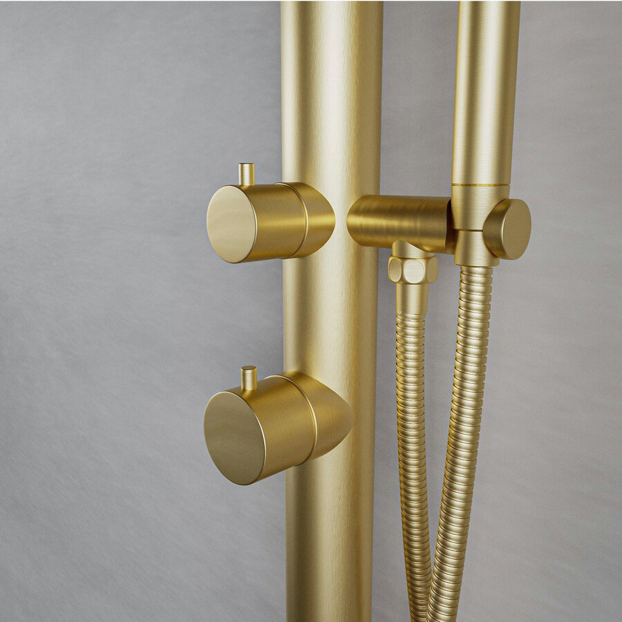 Buitendouche vrijstaand Fortifura Outdoor Deluxe Regendouche Met Handdouche Geborsteld Messing