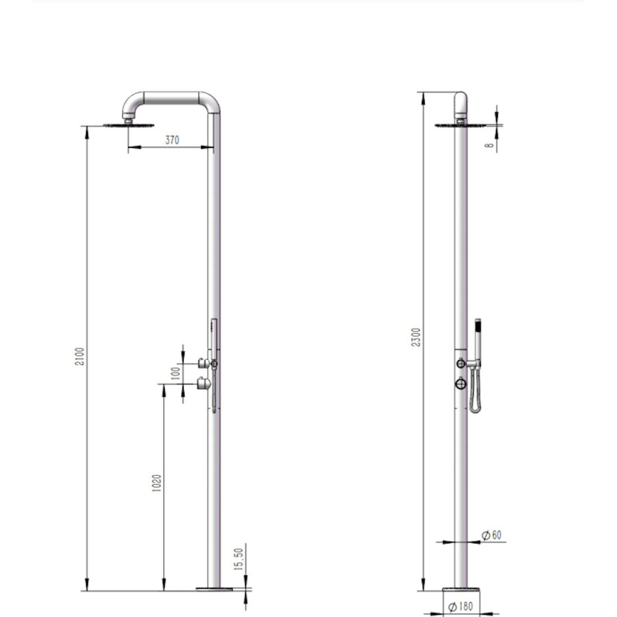 Buitendouche vrijstaand Fortifura Outdoor Deluxe Regendouche Met Handdouche Geborsteld RVS