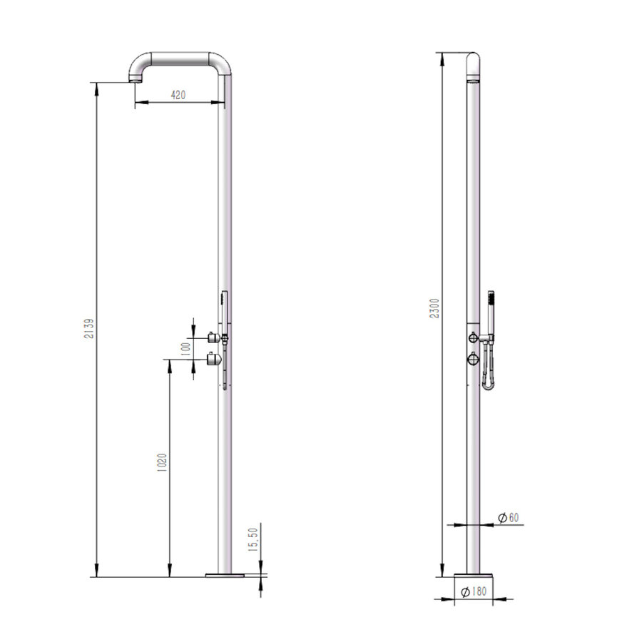Buitendouche vrijstaand Fortifura Outdoor Original Met Handdouche Mat Zwart
