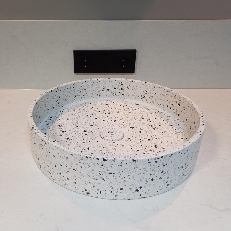 Opbouw Wastafel Sanimex Crystal Beton Rond Terrazzo Wit