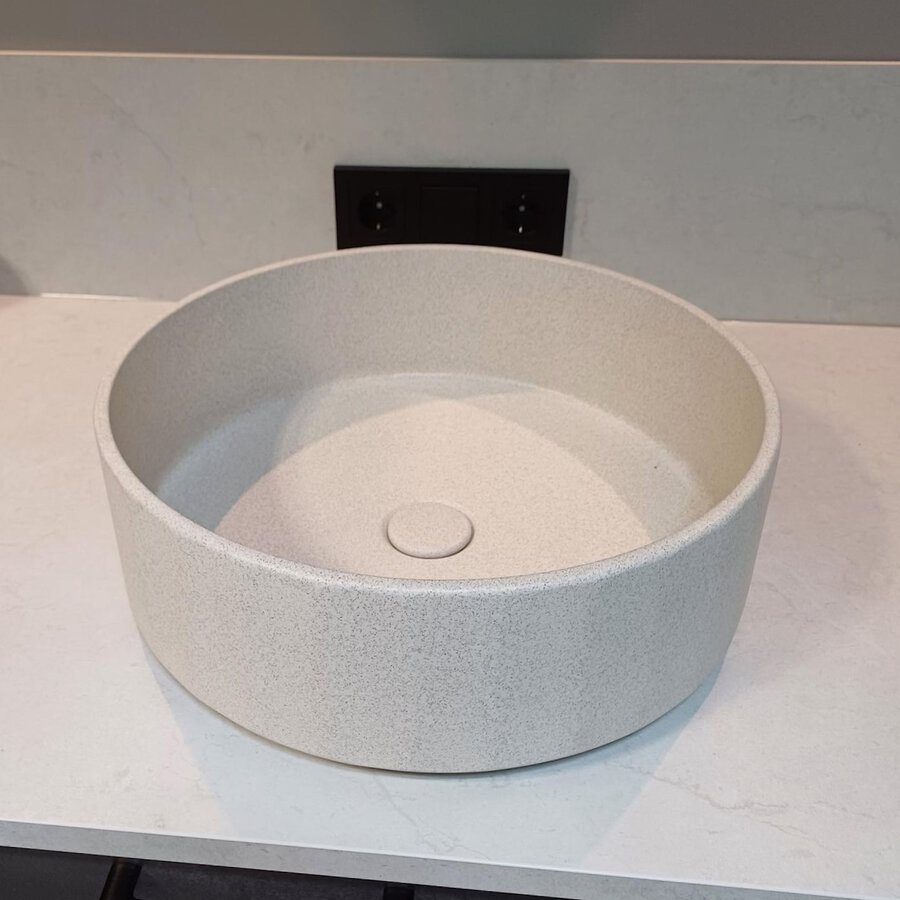 Opbouw Wastafel Sanimex Crystal Beton Rond Terrazzo Creme