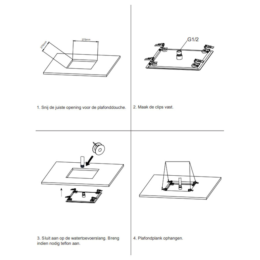 Inbouw Douchekop BWS Mia 30x30cm Mat Zwart
