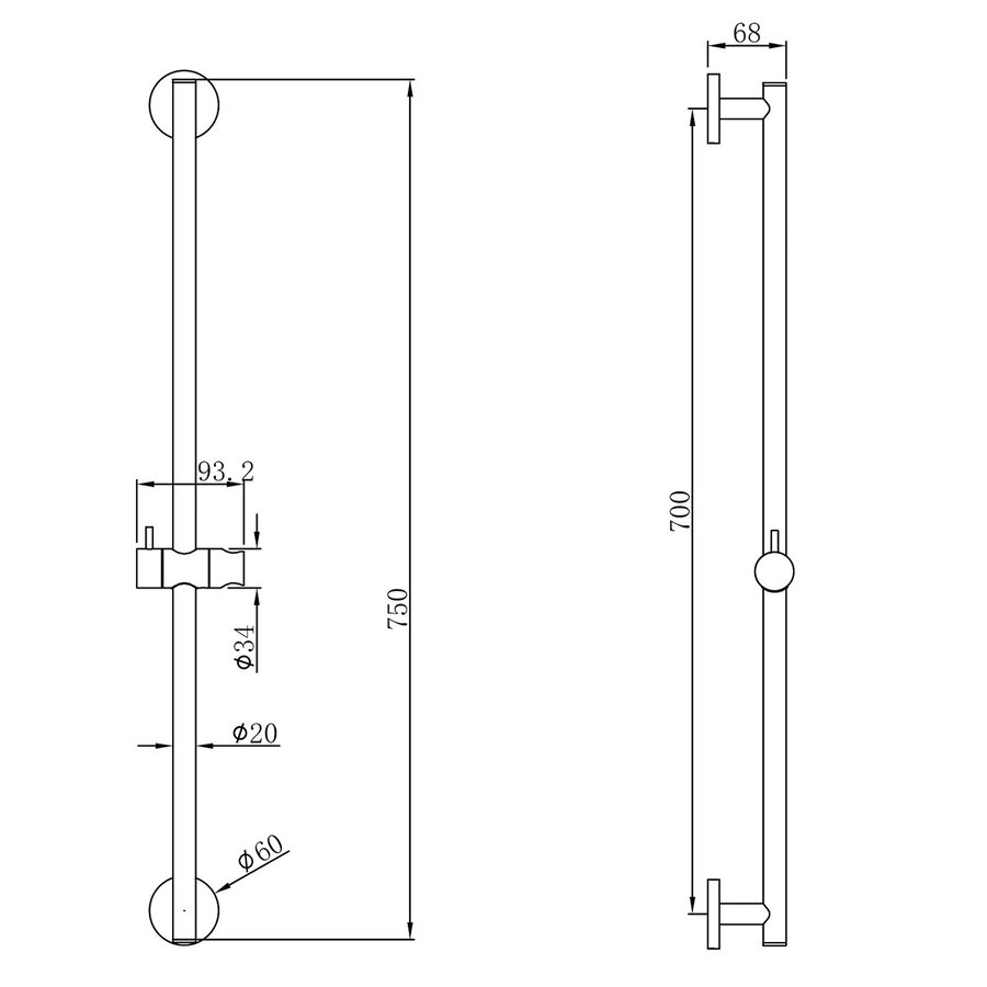 Glijstang BWS Moran 75 cm Mat Zwart