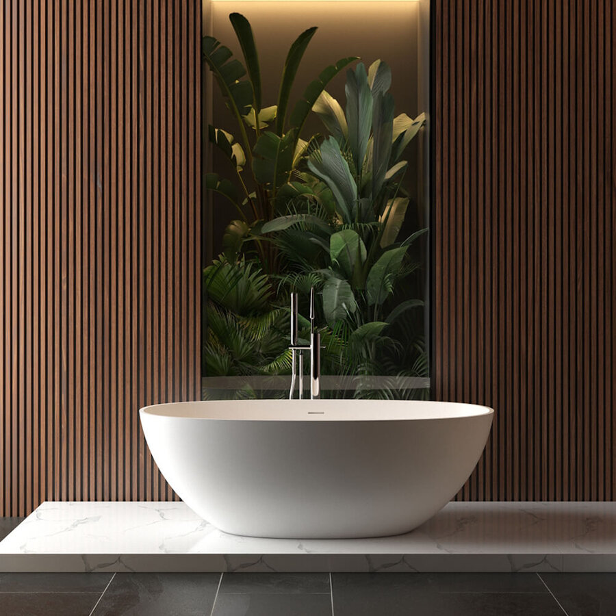 Vrijstaand Ligbad Wiesbaden Chiek 165x75 cm Solid Surface Mat Wit