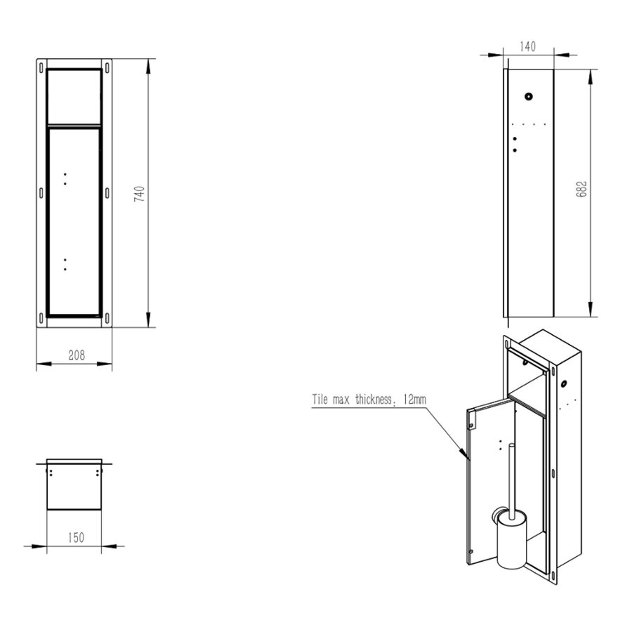 Toiletrol- en Borstelhouder Inbouw Wiesbaden Rocko Betegelbaar Geborsteld Messing