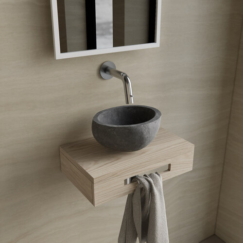 Complete Fonteinset BWS Hold Met Handoekhouder Waskom Natuursteen Grijs En Fonteinkraan Chroom 