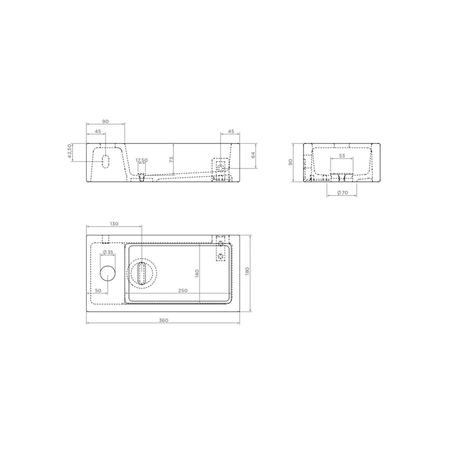 Fontein Clou Flush 3 36x18x9cm Keramiek Glans Wit (Met Kraangat Links)