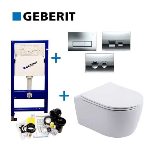 Geberit up100 Toiletset BWS Mudo | Randloos met Zitting | Mat Wit | Delta Drukplaat 