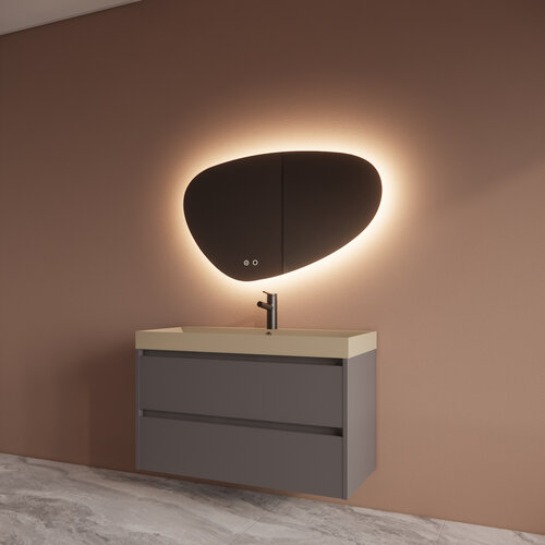 Badmeubelset BWS Riga Met Lako Wastafel Cappuccino 100 cm Leigrijs 