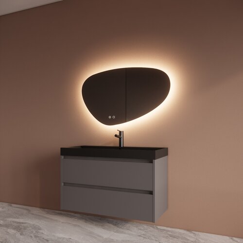 Badmeubelset BWS Riga Met Lako Wastafel Zwart 100 cm Leigrijs 