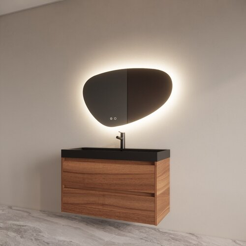 Badmeubelset BWS Riga Met Lako Wastafel Zwart 100 cm Walnoot 