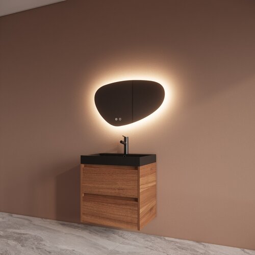 Badmeubelset BWS Riga Met Lako Wastafel Zwart 60 cm Walnoot 