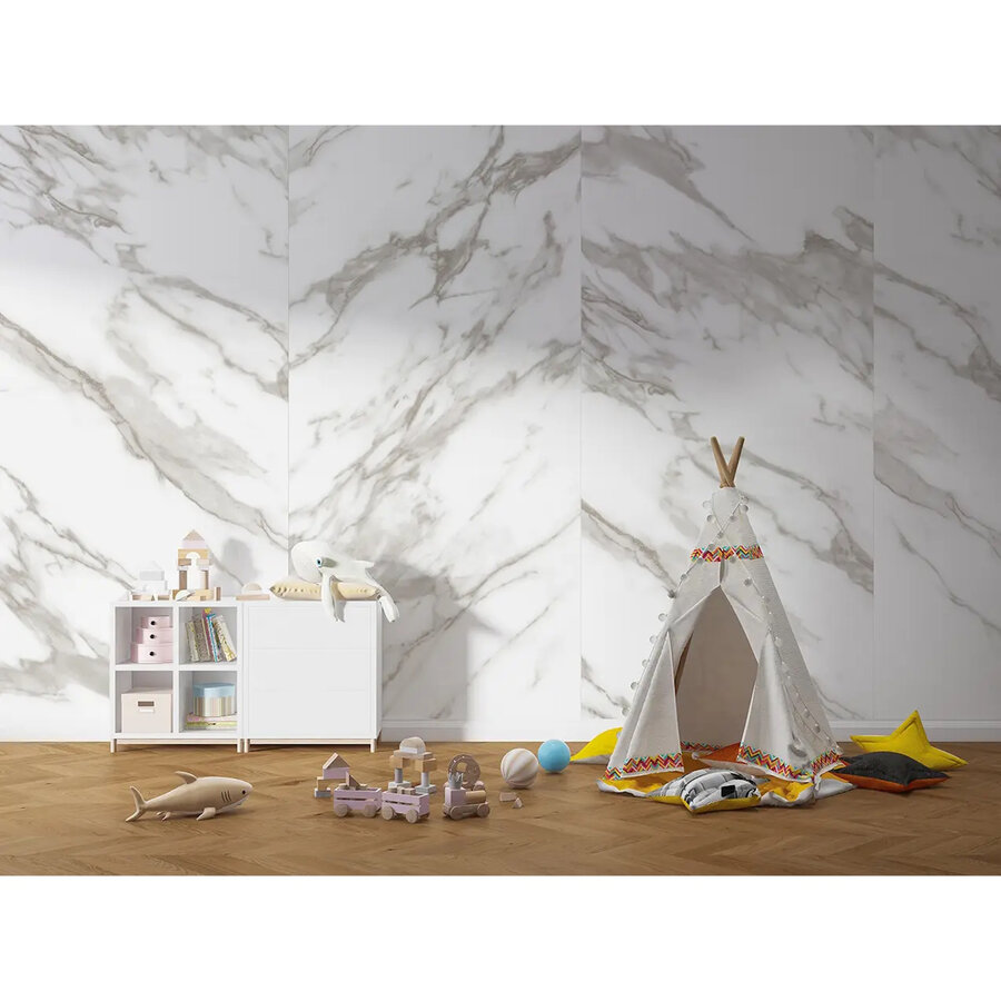 Wandpaneel Isodeco SPC Marmer Plaat 120x260 cm Marble Wit Grijs (Prijs Per Plaat)