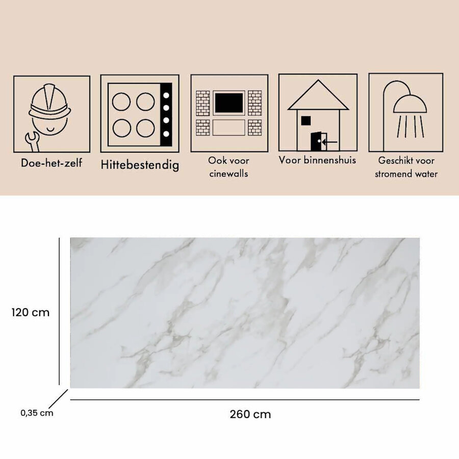 Wandpaneel Isodeco SPC Marmer Plaat 120x260 cm Marble Wit Grijs (Prijs Per Plaat)
