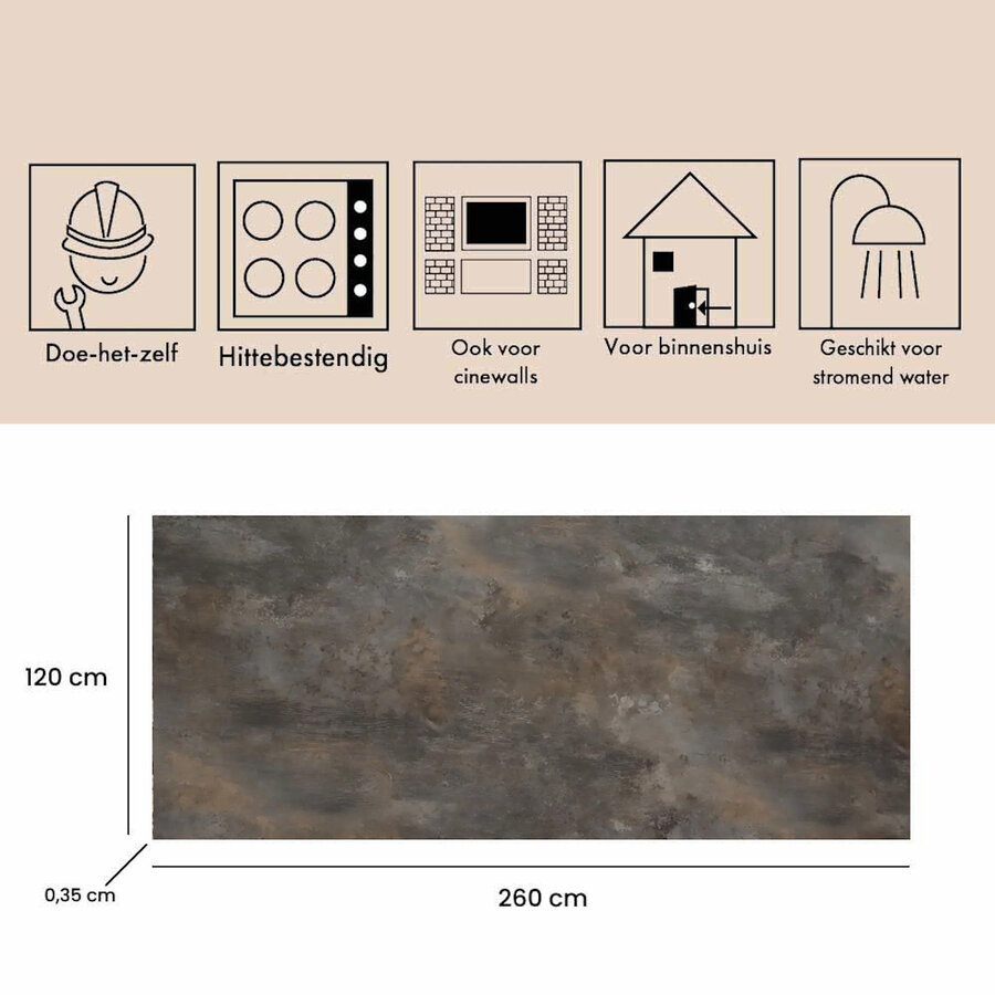 Wandpaneel Isodeco SPC Marmer Plaat 120x260 cm Concrete Grijs Brons (Prijs Per Plaat)