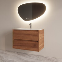 Badmeubelset BWS Riga Met Asia Wastafel Wit 80 cm Walnoot