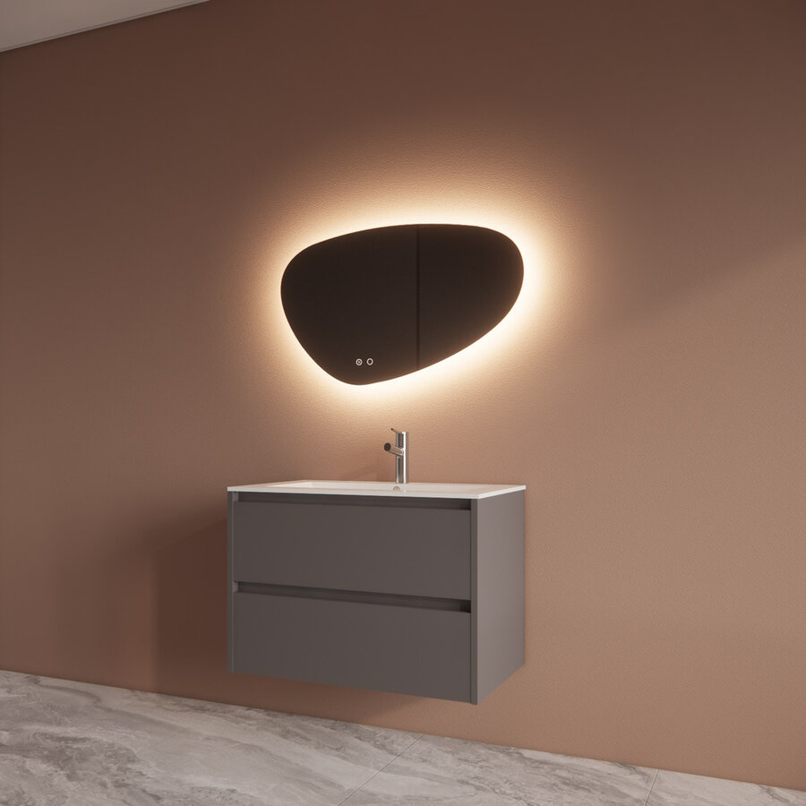 Badmeubelset BWS Riga Met Asia Wastafel Wit 80 cm Leigrijs