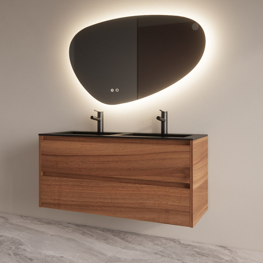 Badmeubelset BWS Riga Met Asia Wastafel Mat Zwart 120 cm Walnoot